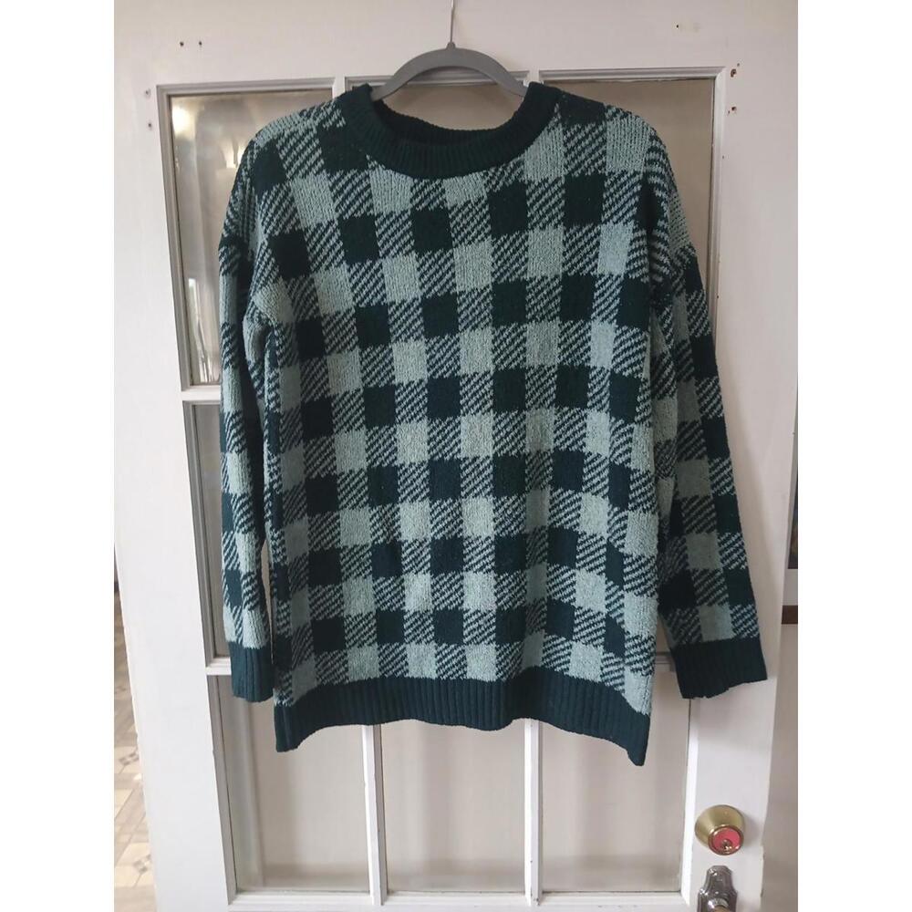 FULL TILT Wavy Checker Sweater Large Green  Y2K 90s Retro Size Medium